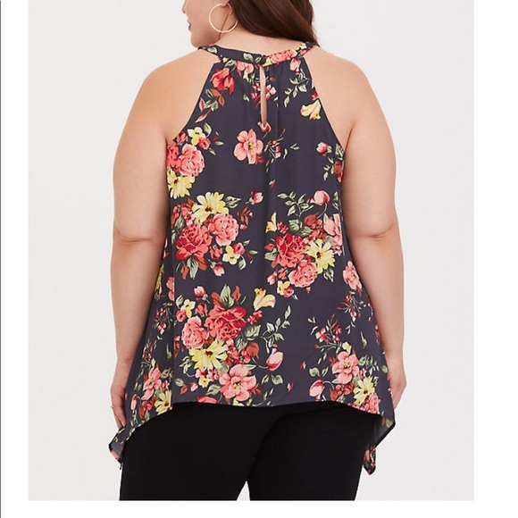 DARK GREY FLORAL GEORGETTE SHARKBITE GODDESS TANK - Picture 2 of 10